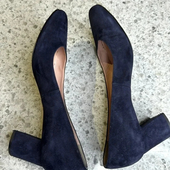 Kate Spade Heels Kylah Pumps Blue Suede Block Heeled Square Toe Size 6 1/2m - Picture 4 of 6